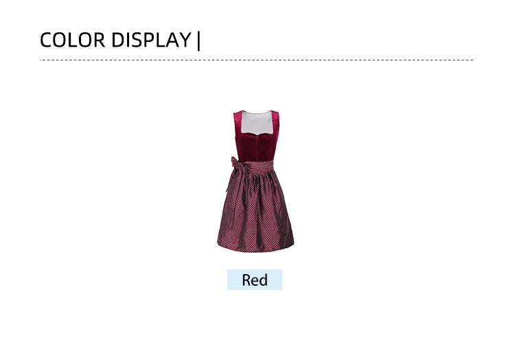 Women Midi Red Costume Dress Oktoberfest Beer Maid Women Dirndl Dress with Lace Apron Fashion Halloween