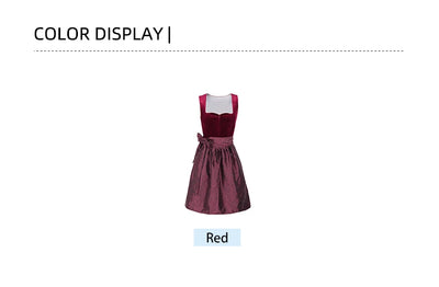 Women Midi Red Costume Dress Oktoberfest Beer Maid Women Dirndl Dress with Lace Apron Fashion Halloween