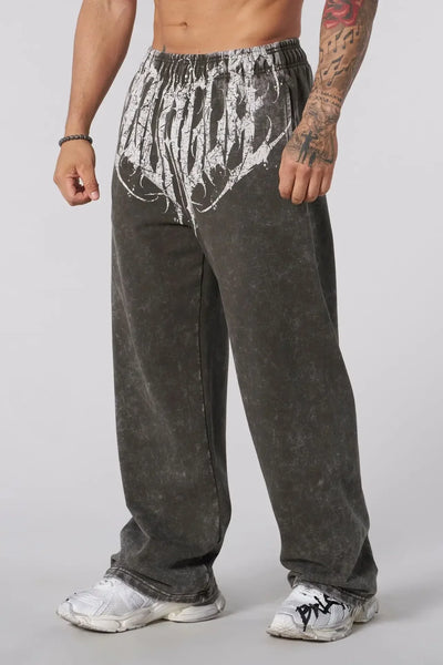 Men's straight legs wide pants fitness training casual sports outdoor running trousers fashion American style brand sports pants