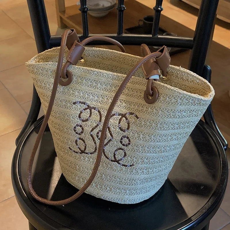 Fashion Retro Shoulder Bag Women Handbag Luxury Brand Designer Tote Women Straw Shoulder Messenger Bag Elegant Ladies Beach Bags