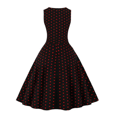 2025 New Women Party Dress Dot Print Sleeveless A Line 50s Evening Gowns Red A-line Tight Waist Prom Banquet Summer Midi Dress