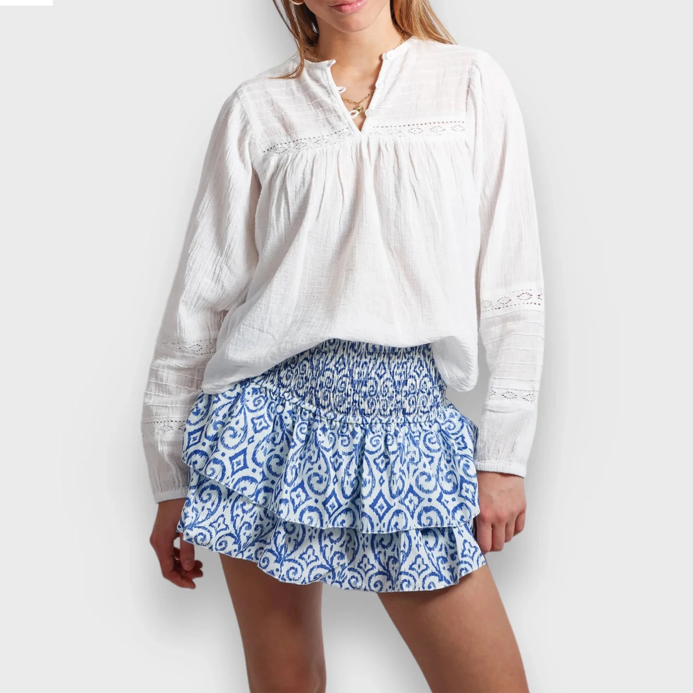 hirigin Women Ruffle Mini Skirt Smocked High Waist Floral Print Short Skirts Tiered Boho Mini Skirts Pleated Layered Skirts