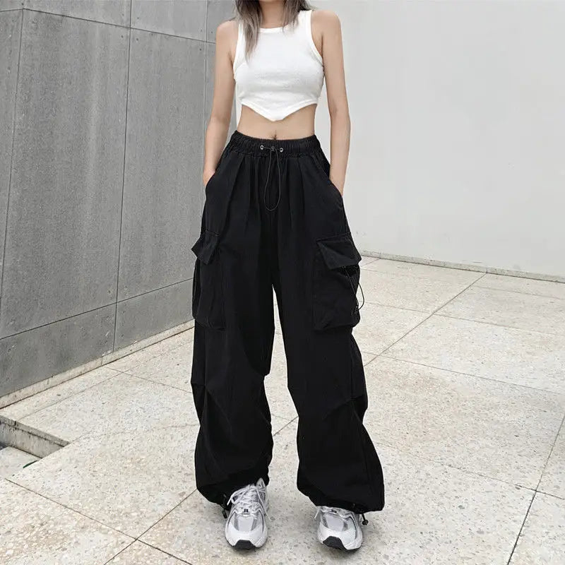 2025 Cargo Pants Women Retro Workwear Casual Baggy Straight Trousers Fashion Wide Leg Pockets Joggers Trousers Y2k Streetwear