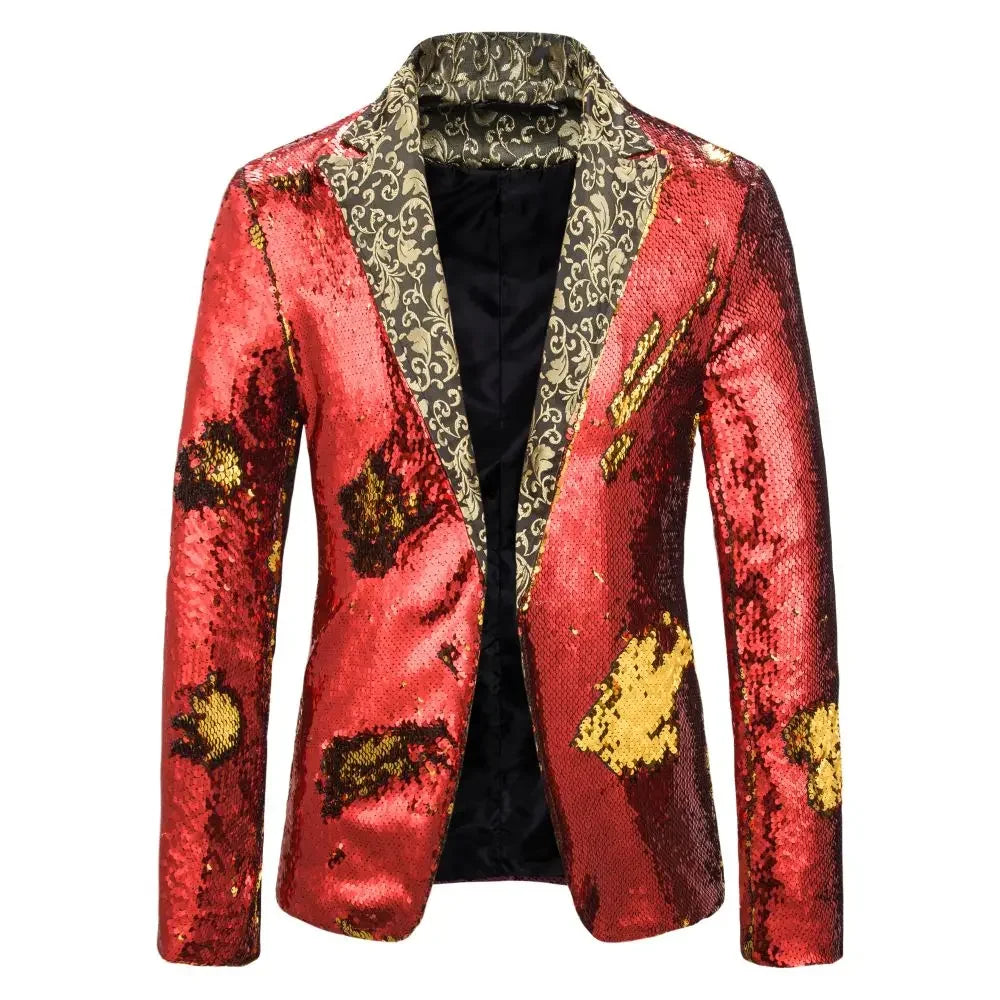 Men's Suit Shiny two-tone sequin shawl Collar suit Men's Wedding Groom Singer Dance Sequin Suit Jacket DJ Club Stage Men's suit