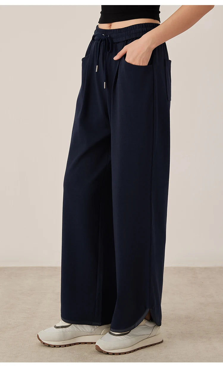 KL7523369 Women's Wide Leg Lounge Pants Cotton Blend Drawstring Waist Casual Fall Clothing