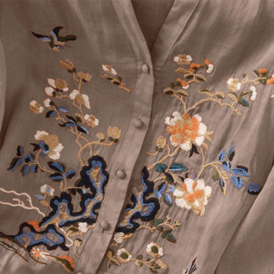 3/4 Sleeve Cotton Linen Shirts For Women 2025 Summer Boho Retro Embroidered Tops Dressy Casual Trendy Vacation Blouse Y2K Tops