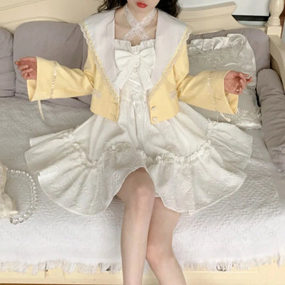 2025 Vestidos De Mujer Cute Summer Dresses for Women Lolita Style Japanese Sweet Robe Femme Bandage Bow Ruffles White Dress