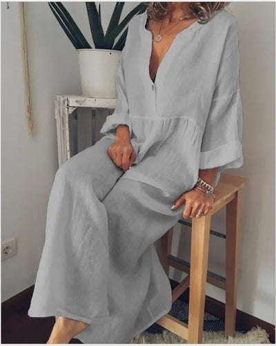 Women's Summer Dress New Long-sleeved V-neck Big Swing Dress Women Dresses for Women 2024 Casual Commuter Office Lady Vestidos