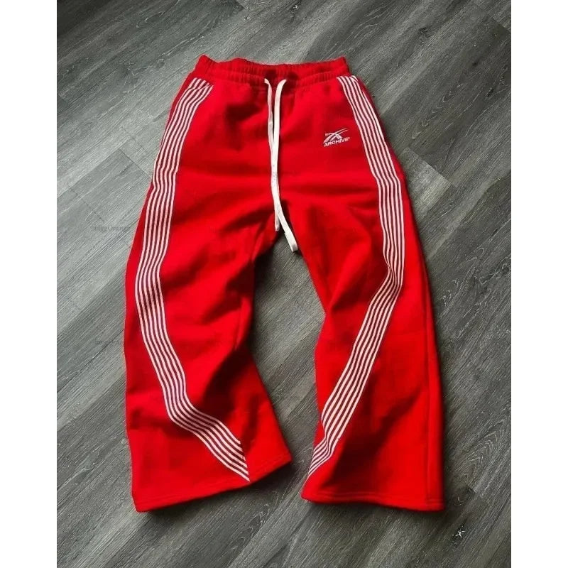 Y2K Cargo Pants Harajuku Double Stripes Zipper Embroidered Waist Retro Streetwear High waisted Wide Leg Pants Men Women Trousers