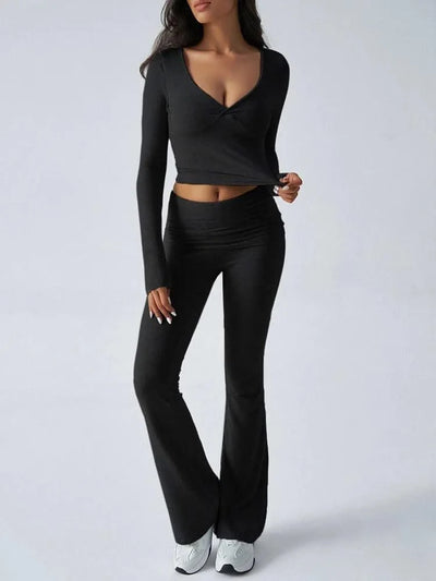 Women's Sexy Suits 2025 Autumn Winter Latest Casual Solid Color Yoga Suit Slim Fit Sports Knit Long Sleeved Pants Two-Piece Set