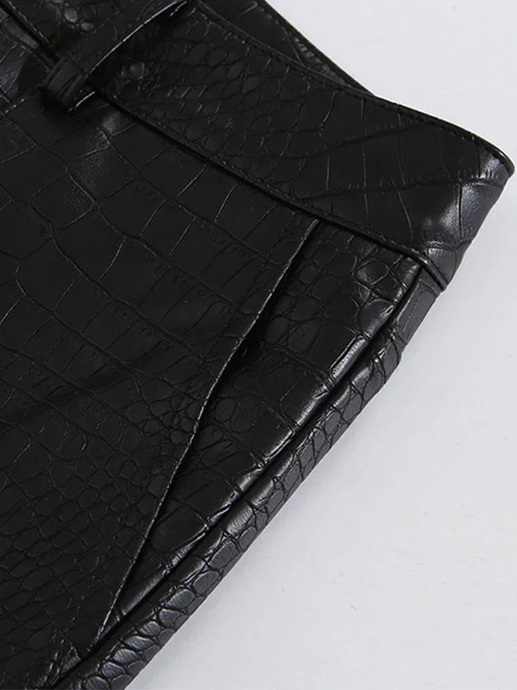 Lautaro Autumn Long Black Crocodile Texture Leather Pants Women Zipper High Waist Y2k Clothes Streetwear Women Trousers 2022