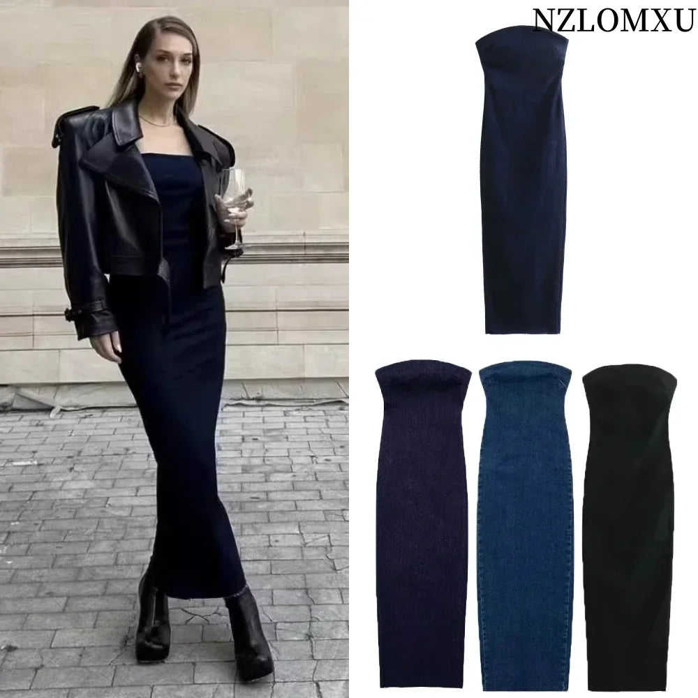 Off Shoulder Denim Dress Woman Blue Corset Long Dress Women Midi Bodycon Dresses For Women 2025 Elegant Party Dresses