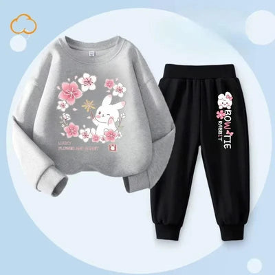 Cute Rabbit Printed Children's Sweatshirt Sweatpants Two Piece Suit |Girls Kids Outdoor Outfits