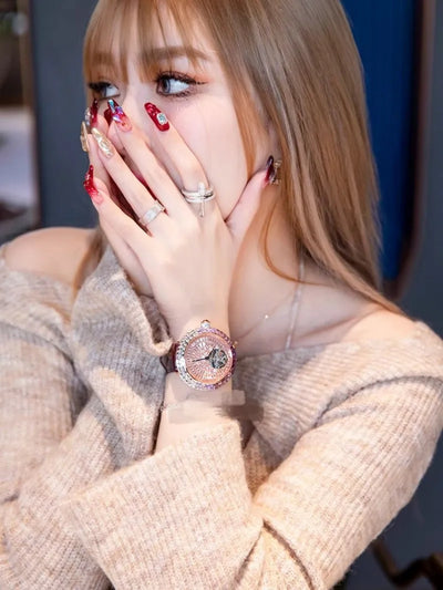 Ladies Fashion Mechanical Watch Designer New Elegant Luxury Diamonds Genuine Leather Strap Needle Buckle Women Fine Wristwatch