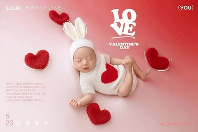 New-Baby Rabbit Costume With Cute Bunny Ear Hat & Love Shape Pocket Background Props | New-born Photography Theme Set