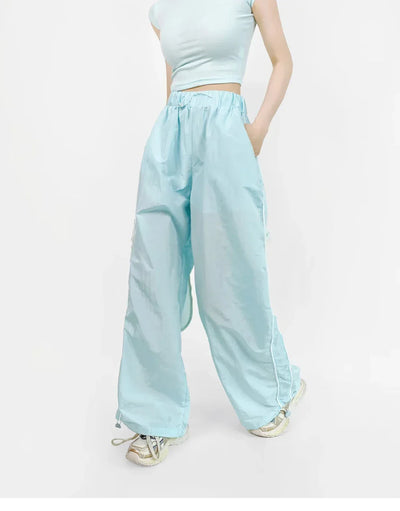 Women's Wide-Leg Joggers Adjustable Ankle Cuffs Side Stripes Drawstring Waist Lightweight Streetwear