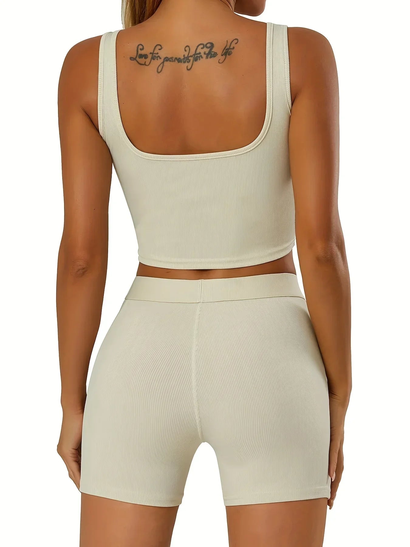 Women's 2 Piece Casual Workout Outfits Ribbed Knitted Yoga Tank Top High Waist Leggings Tracksuit Active Wear Sets