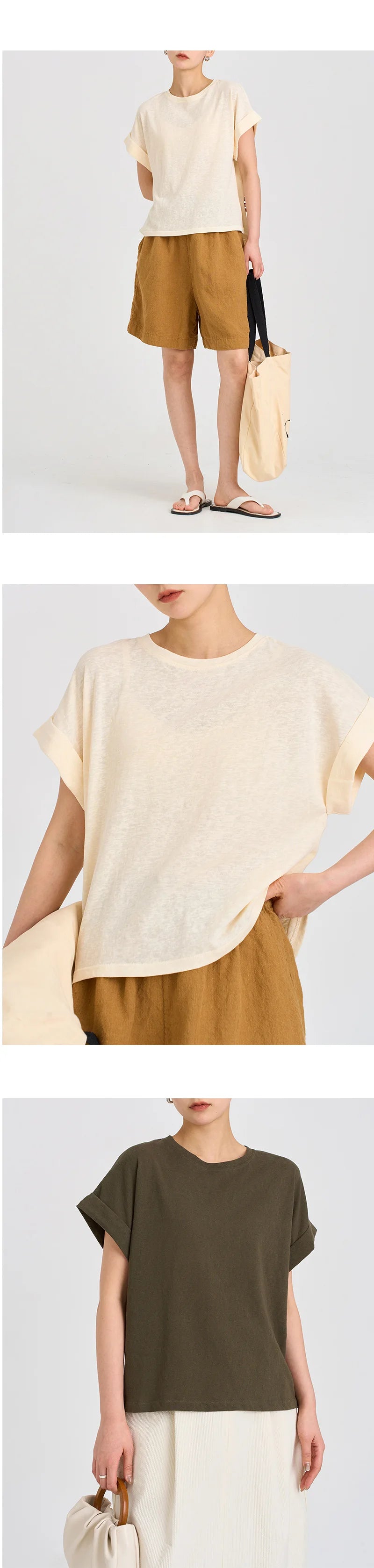 Women T Shirt Short Sleeve Cotton Linen Tops Crew Neck Oversize Dolman Plain Tees Spring Summer