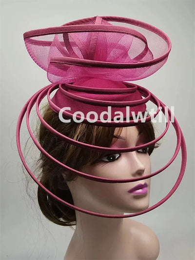 Big Fascinator Hat Royal Ascot Pillbox Caps Wedding Mesh Headpiece Women Party Banquet Chapeau Cap Headband Ladies Wedding