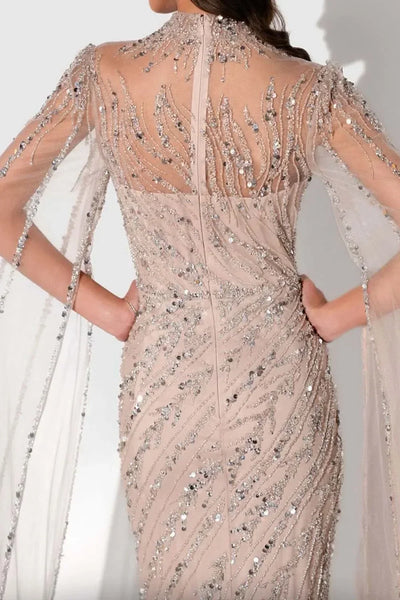 FATAPAESE Luxury Evening Dress 2025 Sheath Beading Sequined High neck Full Sleeve Zipper Sweep Prom Dress Shiny Formal Gowns