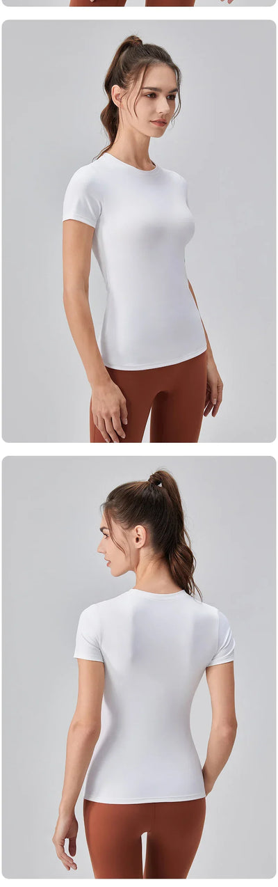 2024 Women Sports Shirt Tight Yoga top Quick Dry Gym Top Outdoor Short Sleeve Running Sportswear Women T-shirts - Elanique