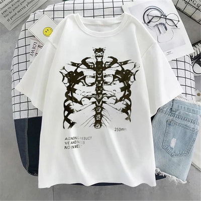 Oversized T-shirt Women Female T-shirt Dark Skull Bones Heart and Lung Print Short Sleeve Streetwear Harajuku Top Woman Clothes