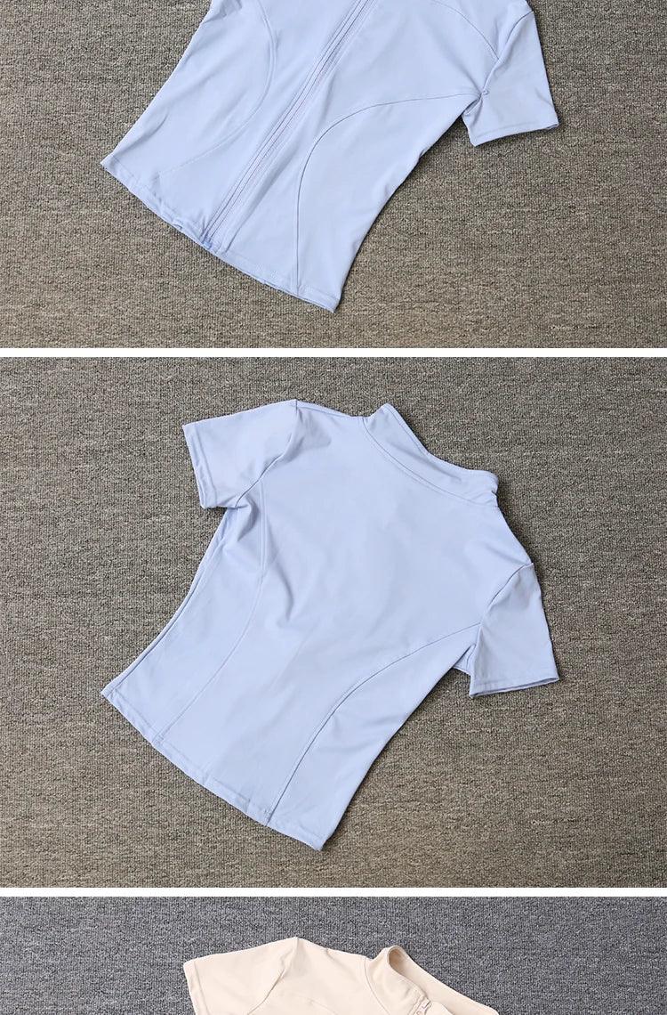 Women sport wear Slim Fit Polyester Quick-drying Full Zip Outdoor Fitness Running Tights Short Sleeves Women's Yoga Wear