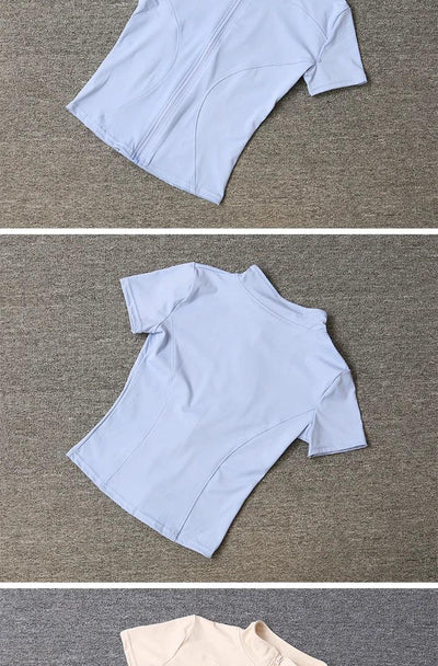 Women sport wear Slim Fit Polyester Quick-drying Full Zip Outdoor Fitness Running Tights Short Sleeves Women's Yoga Wear