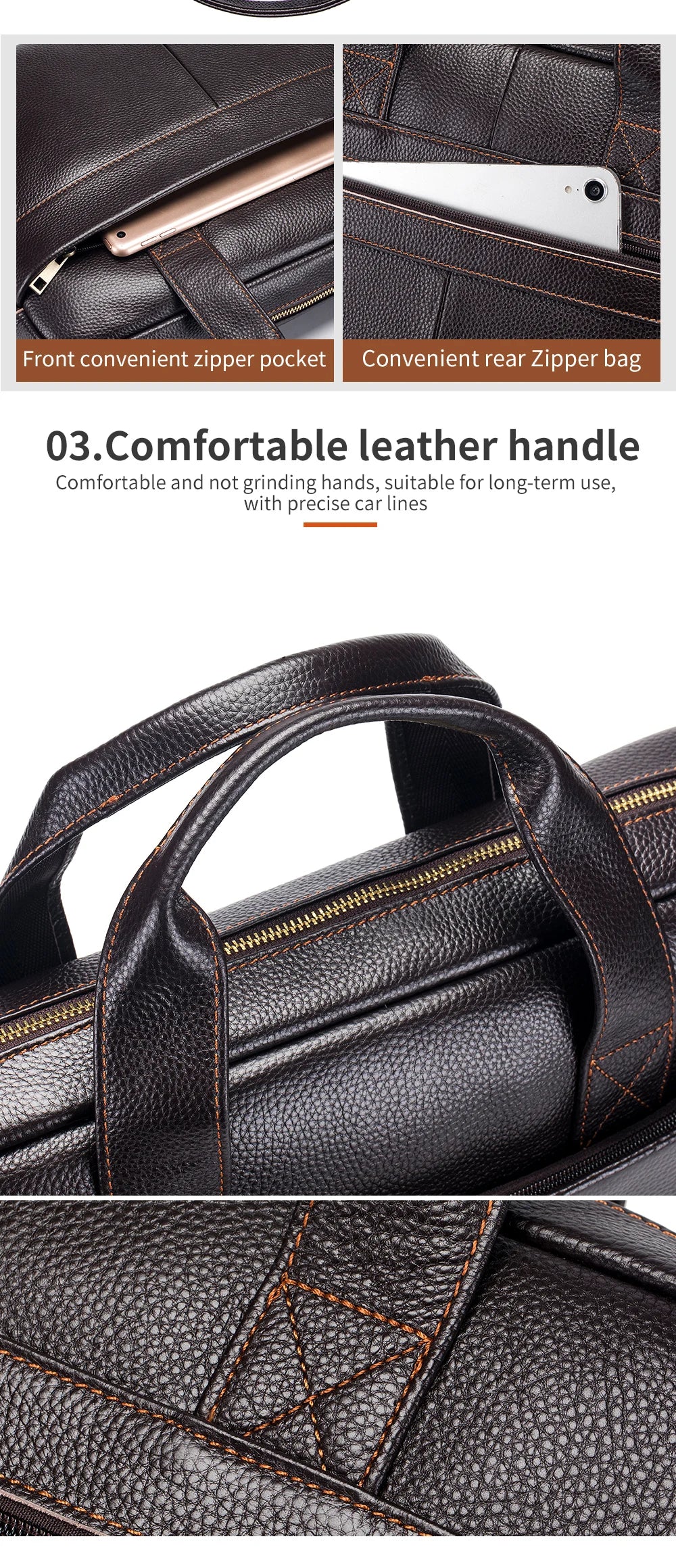 Hot selling men's bags, leather handbags, men's top layer cowhide briefcase, 14 inch computer file bag