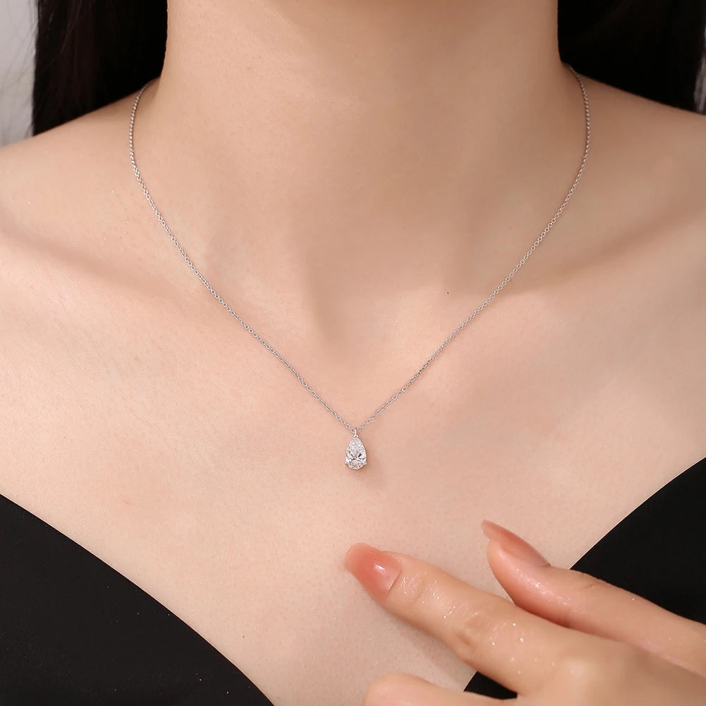 1CT 2CT Solitaire Pear Cut Moissanite Diamond Pendant Necklace for Women 100% 925 Sterling Silver Droplet Necklaces Jewelry GRA