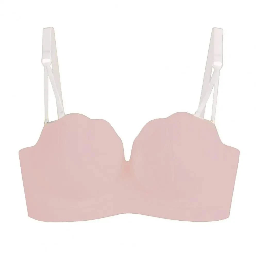 Women Wireless Bra Sculpting Cup Bra Strapless Push Up Bra with Anti-slip Strip Detachable Straps for Women No Steel Ring Solid