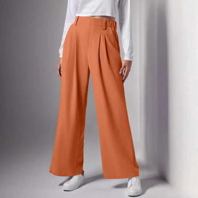 Wide Leg Pants Elastic High Waist Casual And Versatile Suit Pants For Female Simple Fashion Nine Length Trousers With Pockets