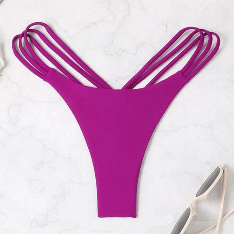 Sexy Bikini Thong Women Swimsuit Solid Hollow Out Low Waist Swimming Trunks Summer 2025 New Spice Girl Beach Vacation Bikinis
