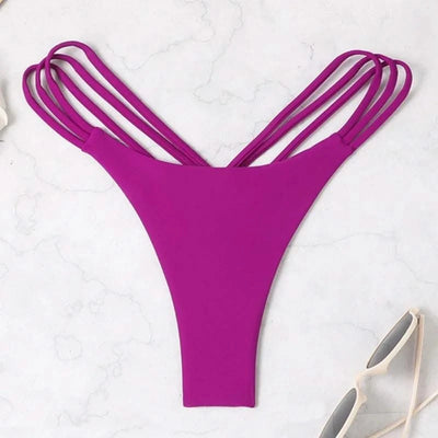 Sexy Bikini Thong Women Swimsuit Solid Hollow Out Low Waist Swimming Trunks Summer 2025 New Spice Girl Beach Vacation Bikinis