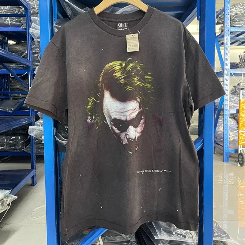 Saint 2025 New Short Sleeve Men Women T-shirts Retro Oversize White Black O-Neck Cotton Print