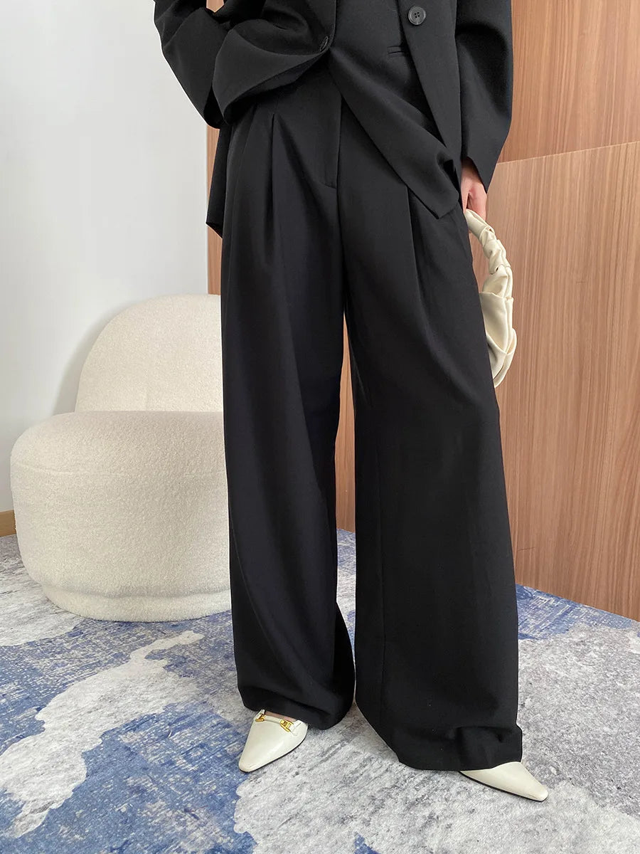 Spring and Autumn Women's Casual Solid Color Loose Jacket+V-neck Vest+Wide Leg Pants Set