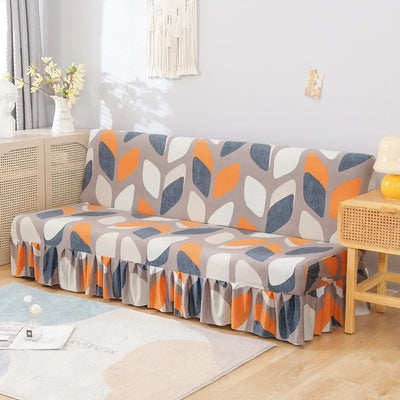 1/2/3Seater Sofa Bed Cover with Skirt Elastic Printing Seat Cover Armless Sofa Bed Cover Sofa Covers for Living Room Home Decor