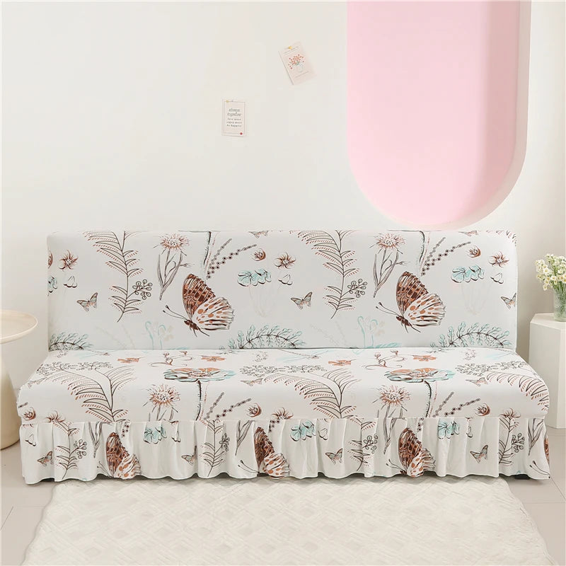 Print Armless Sofa Bed Cover With Skirts Without Armrest Elastic Folding Furniture home Decoration Bench Cover