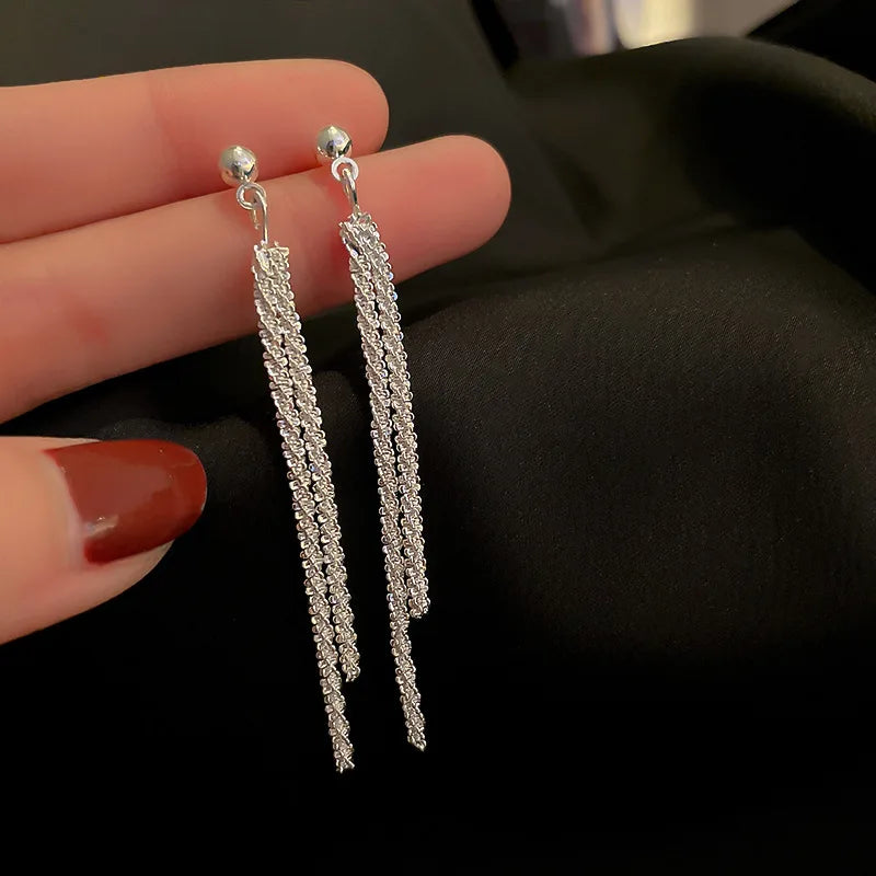 Fashion Statement Long Statement Gold Plated Bling Tassel Earring For Women Female Stainless Steel Wedding Daily Pendant Jewelry