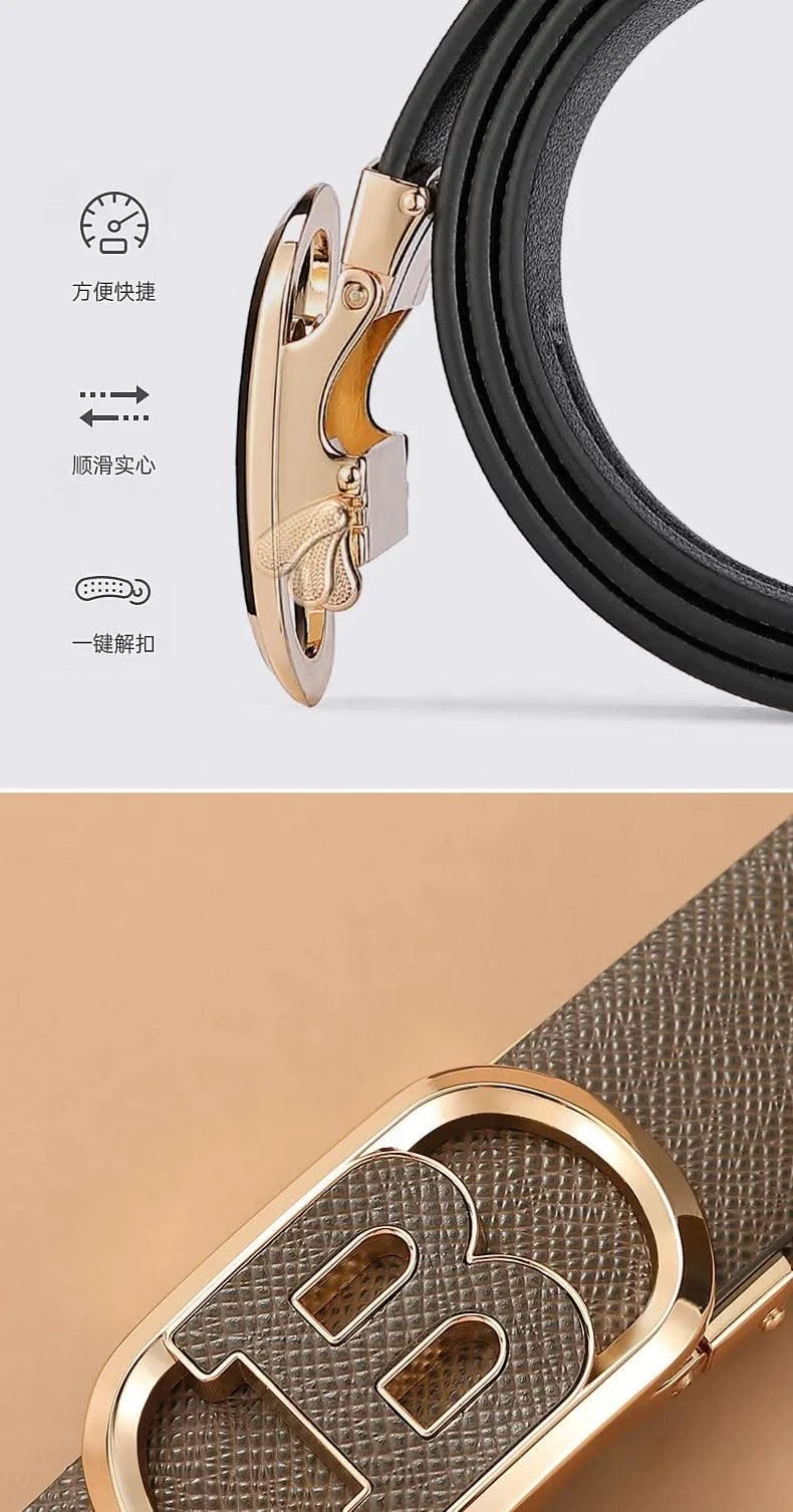 Men's Automatic Split Leather Buckle Belt | Versatile, Business, Casual Pants Belt | Middle-aged and Young Men