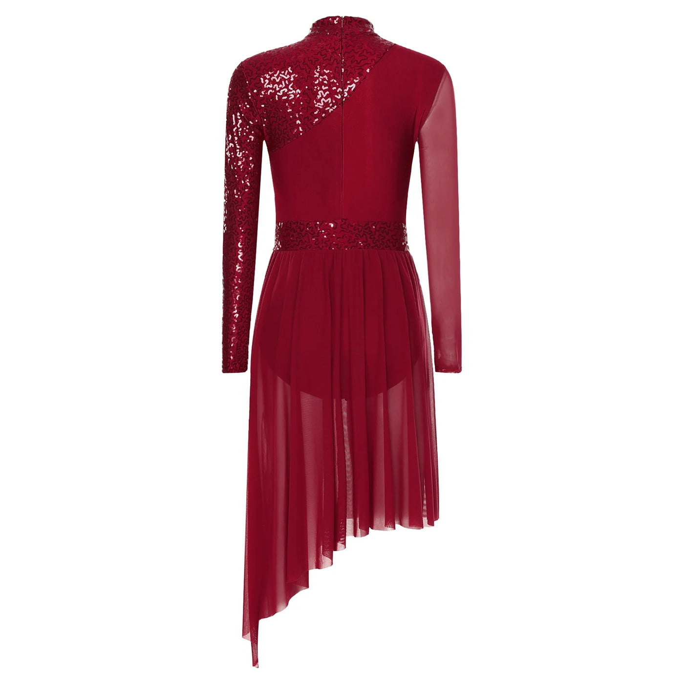 Women Modern Lyrical Dress Camisole Dance Costume Ballet Asymmetric High-Low Mesh Skirted Sleeveless Leotard Gymnastic Dancewear