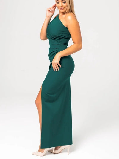 Women's Evening Dress For A Corporate Party Female Party One Shoulder Side Slits Pleats Night Club Long Dress