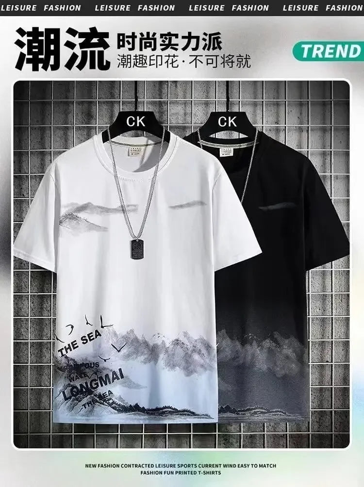 Trendy Suits for men  Men's Summer Shorts Set Gym Outfit Student Short Sleeve Tee 2 Piece Set Tracksuits Men Casual Men Clothing