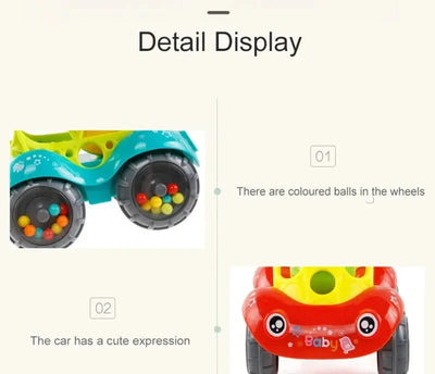 Baby Car Toys for 6 12 Months Friction Car Infant Soft Rubber Inertial Push and Go Vehicles Roll Car Hand Rattle Gift for Kids