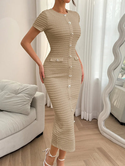 Elegant Dresses for Women Wear Temperament Commuting Female Clothing Summer Women's Fashion High Waist Work Button Slim Dress