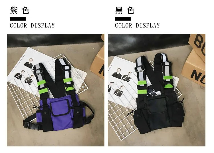 Multi-pocket Vest Bag for Men, Reflective Chest Bags, outdoor sport backpack сумка мужская bolso hombre bag for men mochilas 가방
