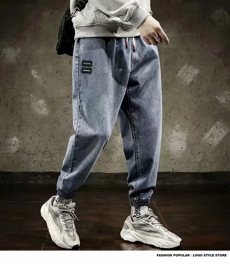 Spring Designer Fashion Men Jeans Retro Black Gray Vintage Casual Denim Harem Pants Ripped Jeans Men Wide Leg Taper Men Jeans