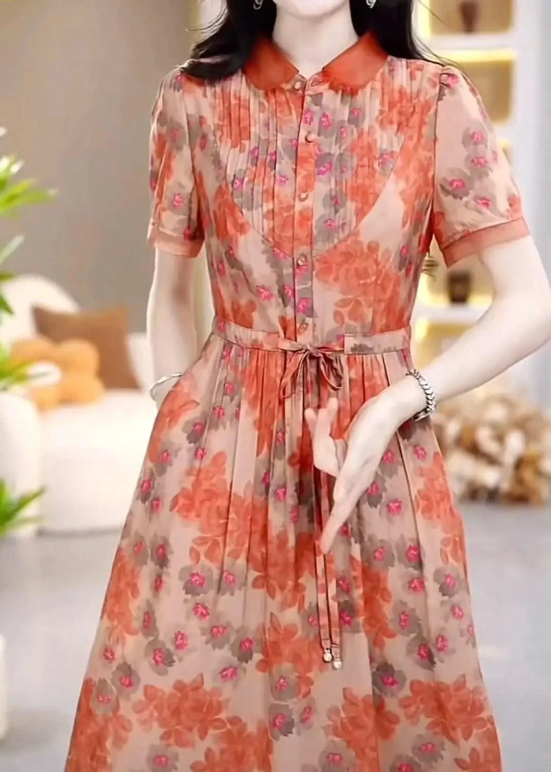 Floral Chiffon Dress for Women in Summer New Fashion Waist-hugging and High-end Temperament Long Skirt Covering Belly Over Knees