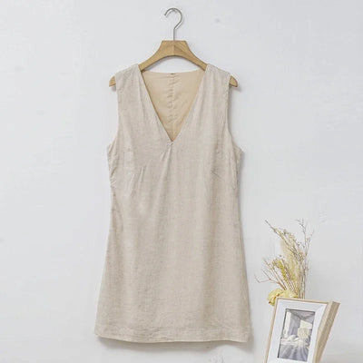 Women's Casual Linen Sleeveless Dress V-Neck Chic Elegant Cotton-Linen Blend Summer Fashion Sexy Chic New Arrival Vestidos
