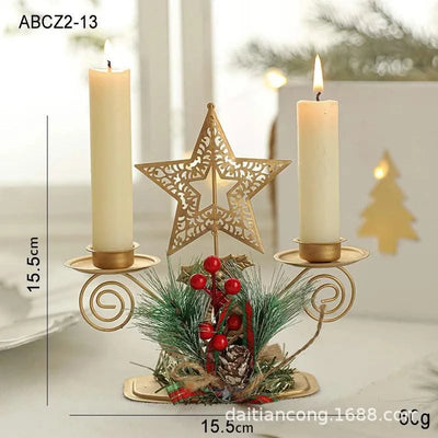 Christmas Golden Wrought Iron Candlestick Elk Snowflake Xmas Tree Candle Holder New Year Merry Xmas Table Decoration Home Items